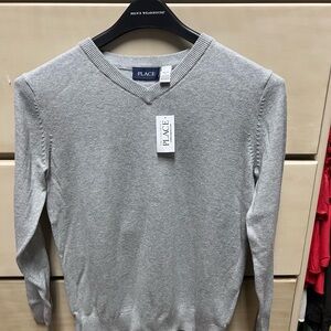 Place Men's Light Gray V-Neck Sweater